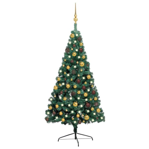 Meia árvore de Natal artificial c/ LEDs e bolas 120 cm verde