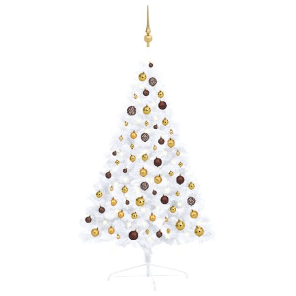 Meia árvore Natal artificial c/ luzes LED e bolas 120 cm branco