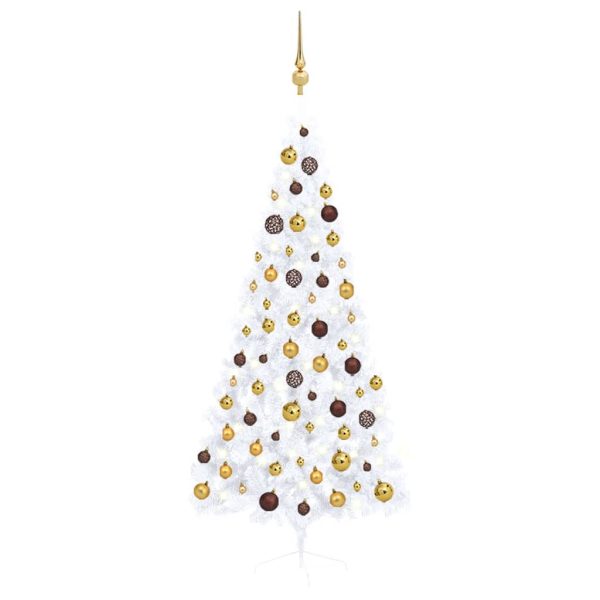 Meia árvore Natal artificial c/ luzes LED e bolas 180 cm branco