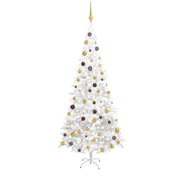 Árvore de Natal artificial com luzes LED e bolas L 240cm branco