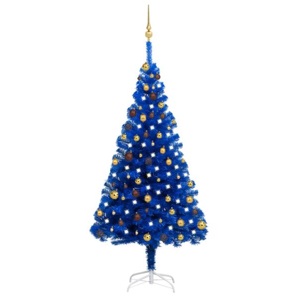 Árvore de Natal artificial c/ luzes LED e bolas 180 cm PVC azul