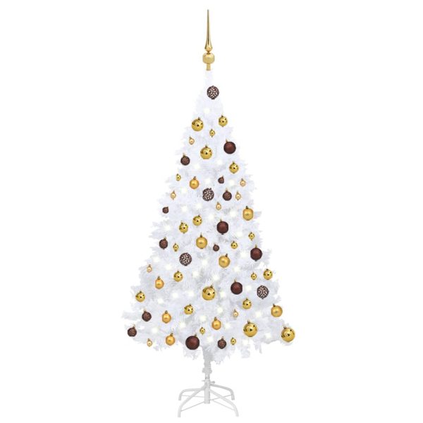 Árvore de Natal artificial + luzes LED e bolas 120cm PVC branco