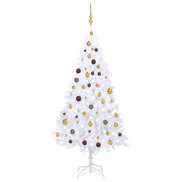 Árvore Natal artificial c/ luzes LED e bolas 180 cm PVC branco