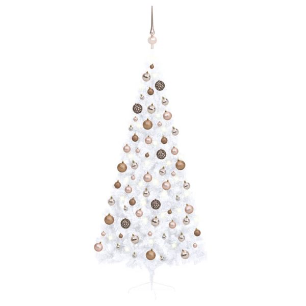 Meia árvore Natal artificial c/ luzes LED e bolas 180 cm branco
