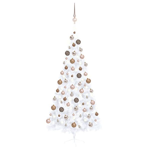 Meia árvore Natal artificial c/ luzes LED e bolas 210 cm branco