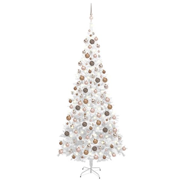 Árvore de Natal artificial com luzes LED e bolas L 240cm branco