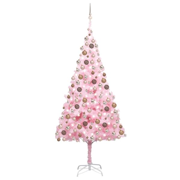 Árvore de Natal artificial c/ luzes LED e bolas 240 cm PVC rosa