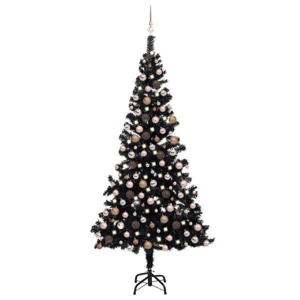 Árvore de Natal artificial c/ luzes LED e bolas 240cm PVC preto