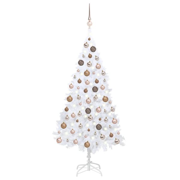 Árvore Natal artificial c/ luzes LED e bolas 180 cm PVC branco