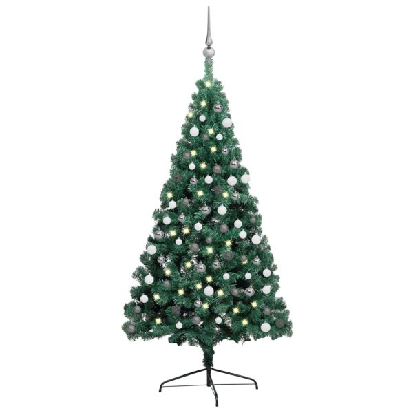 Meia árvore Natal artificial c/ luzes LED e bolas 120 cm verde