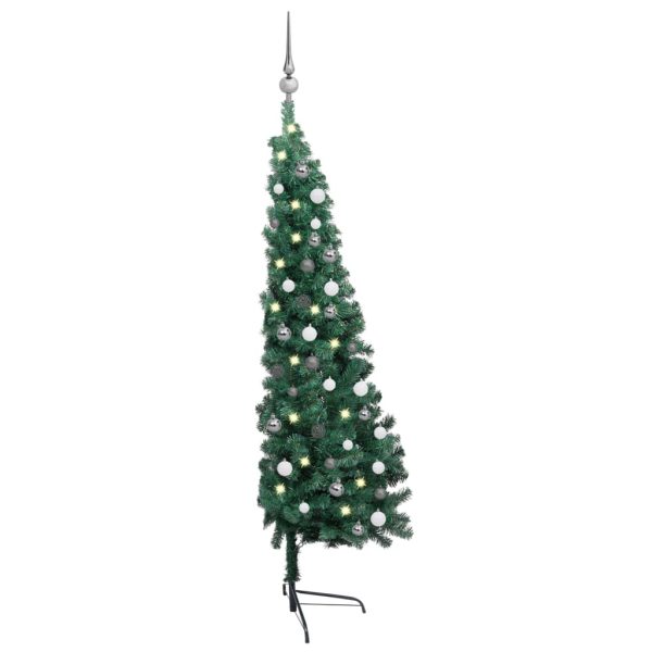 Meia árvore Natal artificial c/ luzes LED e bolas 120 cm verde - Image 2