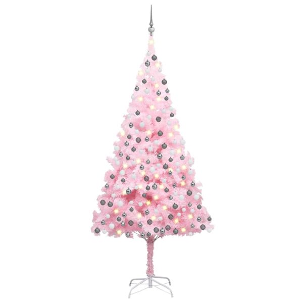 Árvore de Natal artificial c/ luzes LED e bolas 240 cm PVC rosa