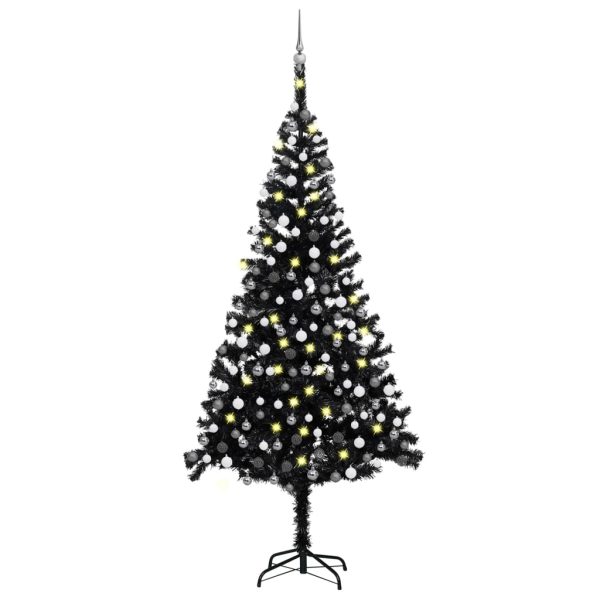 Árvore de Natal artificial c/ luzes LED e bolas 240cm PVC preto