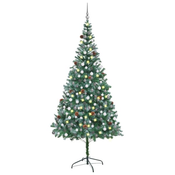 Árvore de Natal artificial com luzes LED/bolas/pinhas 210 cm