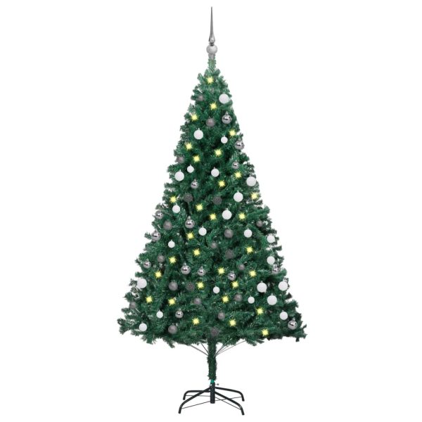 Árvore de Natal artificial c/ luzes LED e bolas 180cm PVC verde