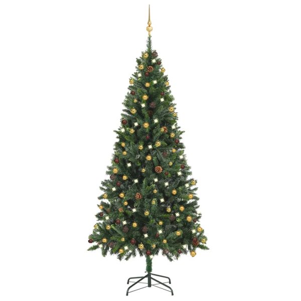 Árvore de Natal artificial c/ luzes LED e bolas 210 cm verde