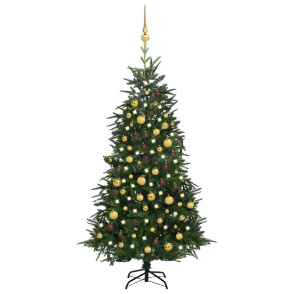 Árvore Natal artificial c/ luzes LED/bolas 180 cm PVC/PE verde