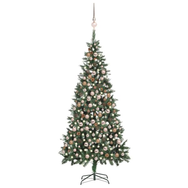 Árvore de Natal artificial com luzes LED/bolas/pinhas 210 cm