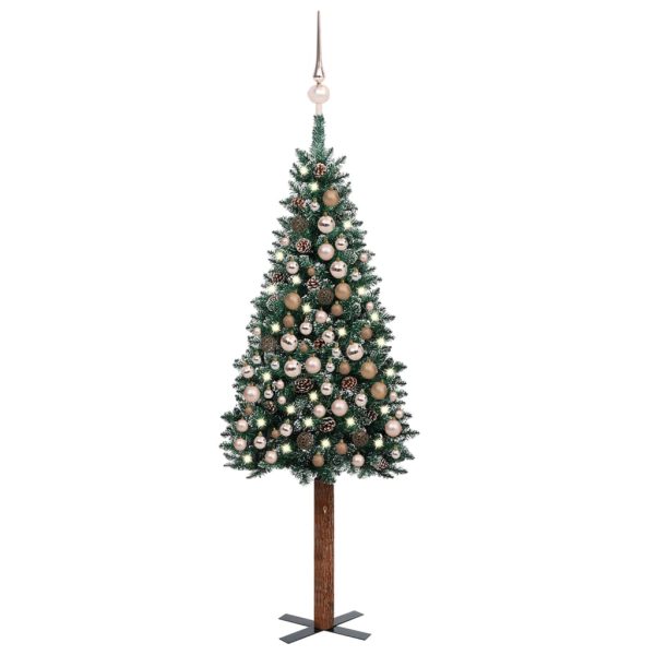Árvore de Natal fina c/ luzes LED e bolas 210 cm verde