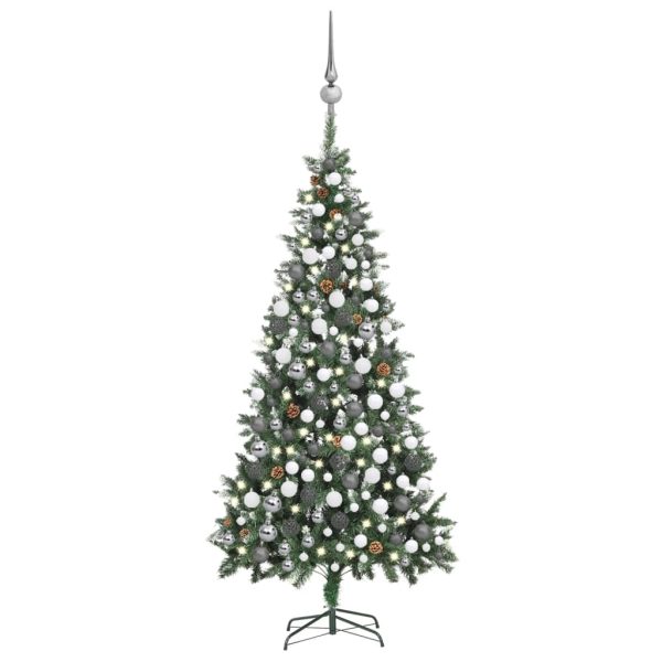 Árvore de Natal artificial com luzes LED/bolas/pinhas 210 cm
