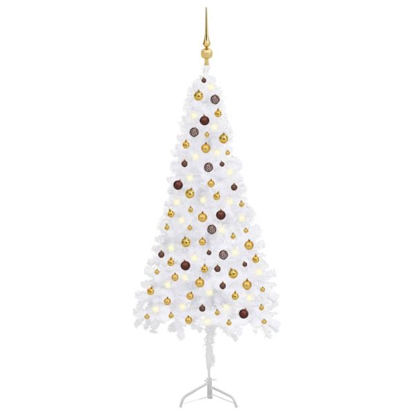 Árvore Natal artif. canto c/ luzes LED/bolas 210 cm PVC branco