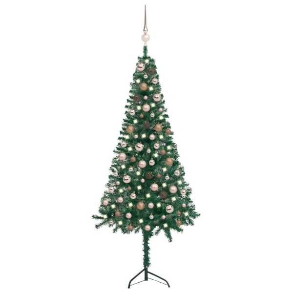 Árvore Natal artif. canto c/ luzes LED/bolas 150 cm PVC verde