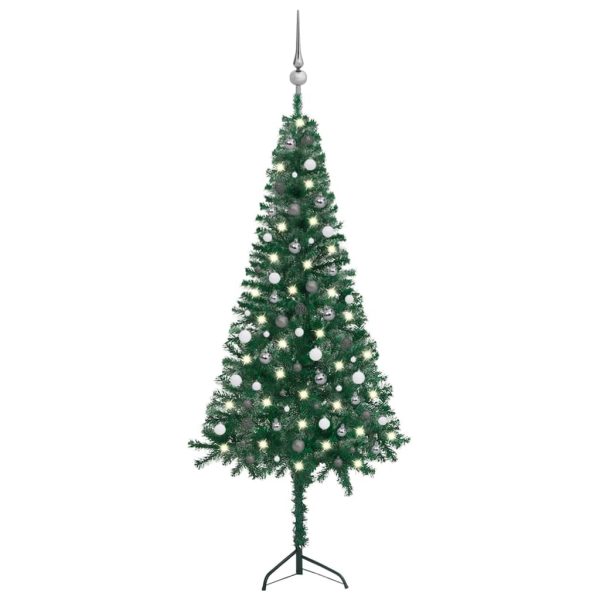 Árvore Natal artif. canto c/ luzes LED/bolas 240 cm PVC verde