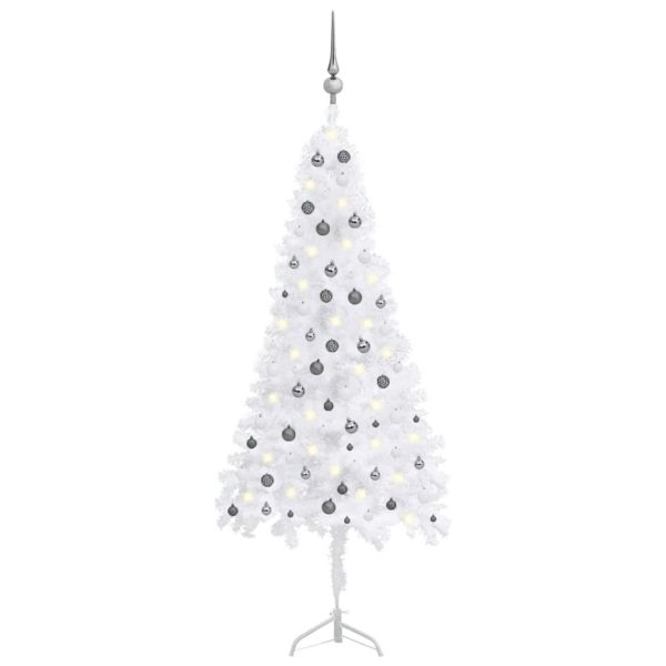 Árvore Natal artif. canto c/ luzes LED/bolas 240 cm PVC branco