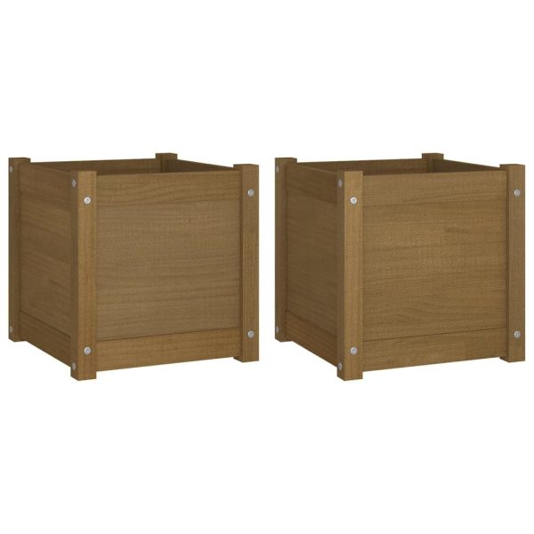 Vasos/floreiras 2 pcs 40x40x40 cm pinho maciço castanho mel - Image 2