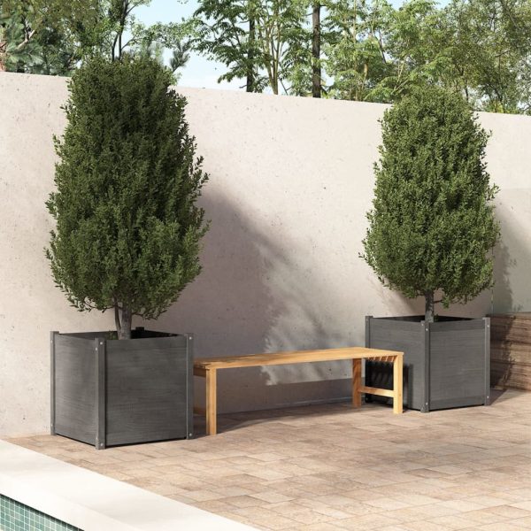 Vaso/floreira de jardim 2 pcs 60x60x60 cm pinho maciço cinzento