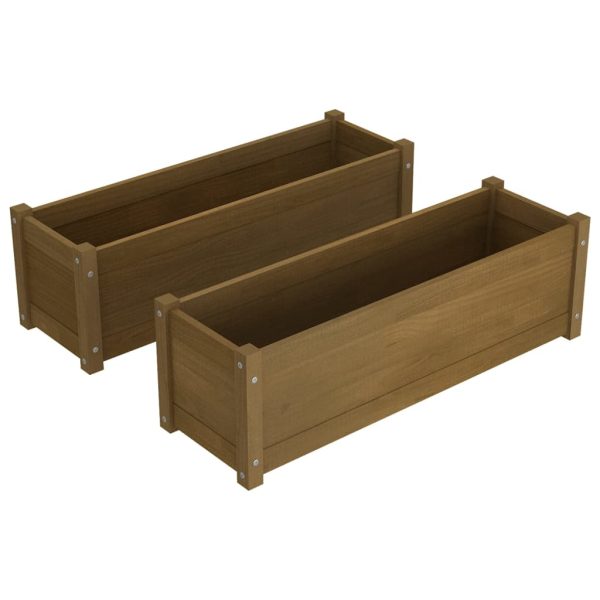 Vasos/floreiras 2 pcs 100x31x31 cm pinho maciço castanho-mel - Image 2