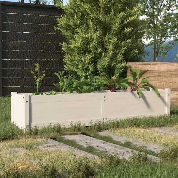 Canteiro elevado de jardim 150x31x31 cm pinho maciço branco