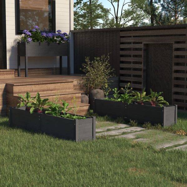 Canteiros elevados jardim 2 pcs 150x31x31cm pinho maciço cinza