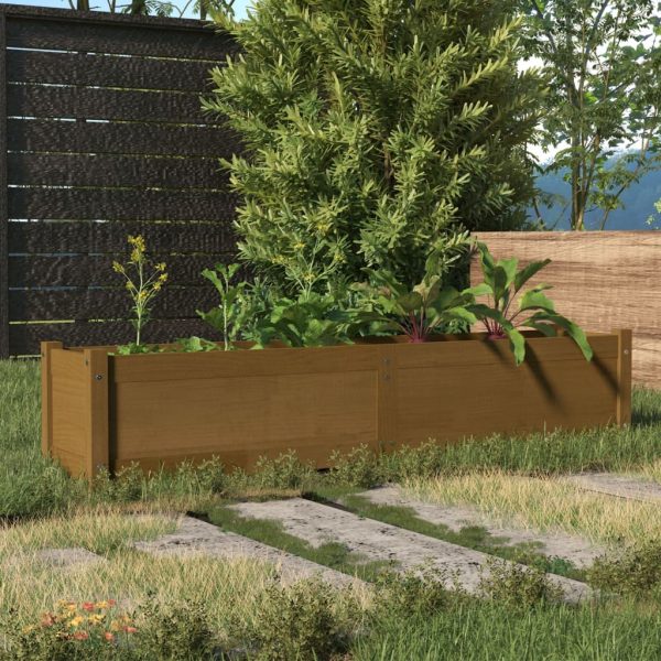Canteiro elevado jardim 150x31x31 cm pinho maciço castanho-mel