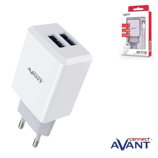 CARGADOR AVANT USB 2.4A - 2 PUERTOS + CABLE LIGHTNING
