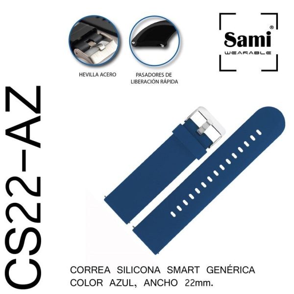 CORREA SILICONA 22MM AZUL PASADOR SMARTWATCH ***