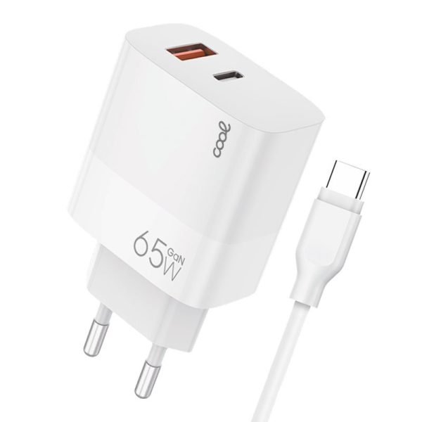 Cargador Red Universal Ultra Fast PD Tipo-C + USB COOL (65W + Cable Tipo-C) GaN Blanco