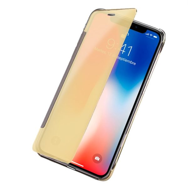 Funda COOL Flip Cover para iPhone X / iPhone XS Clear View Dorado - Image 2