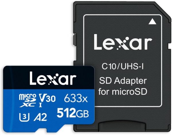 Lexar 633x Tarjeta de Memoria microSDXC UHS-I 512GB - Alta Capacidad - Velocidad de Lectura hasta 100MB/s - Incluye Adaptador SD - Color Azul