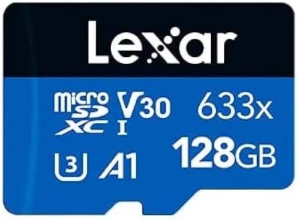 Lexar 633x UHS-I Tarjeta de Memoria microSDXC 128GB con Adaptador SD - Velocidades de Lectura hasta 100MB/s - Escritura hasta 45MB/s - Clases U3, V30, Clase 10 - Color Azul