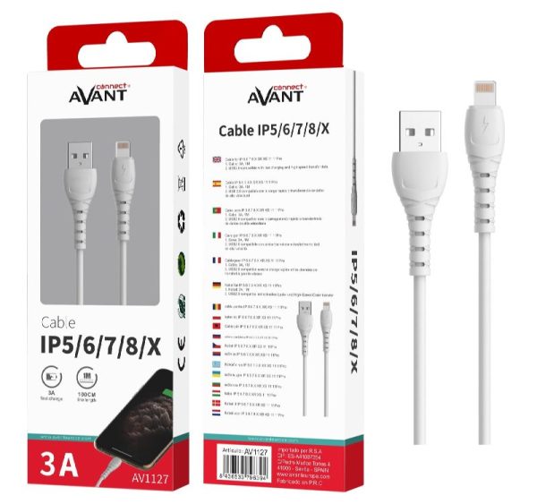 CABLE AVANT LIGHTNING A USB 3A - 1M - BLANCO - CARGA RAPIDA - Image 2