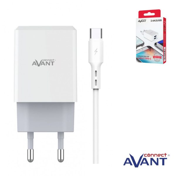 CARGADOR AVANT USB 2.4A - 2 PUERTOS + CABLE TIPO C