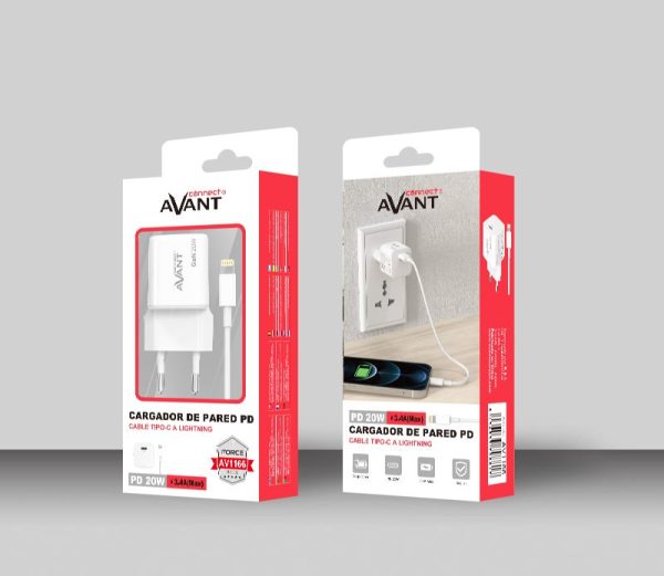 CARGADOR DE CORRIENTE AVANT CONNECT PD (TIPO C) 20W GaN CARGA RAPIDA + CABLE PD LIGHTNING 1M