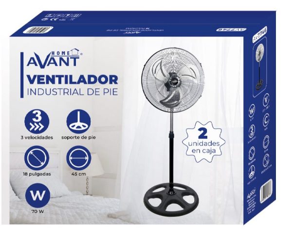 VENTILADOR INDUSTRIAL AVANT 18" - 70W - 45CM - 2UDS EN CAJA - REJILLA NEGRO - Image 2