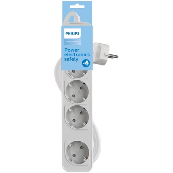 BASE MULTIPLE PHILIPS 4 TOMAS CON INTERRUPTOR 1.5M - BLANCO