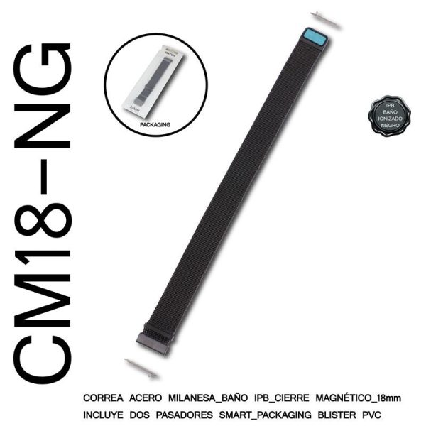 CORREA 18MM ACERO MILANESA MAGENTICO NEGRO 2 PASADORES