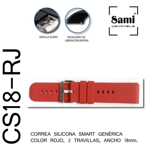 CORREA COMPATIBLE SMARTWATCH 18MM PASADOR ROJO