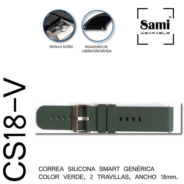 CORREA COMPATIBLE SMARTWATCH 18MM PASADOR VERDE