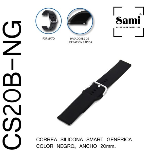 CORREA COMPATIBLE SMARTWATCH 20MM C/PASADOR NEGRO