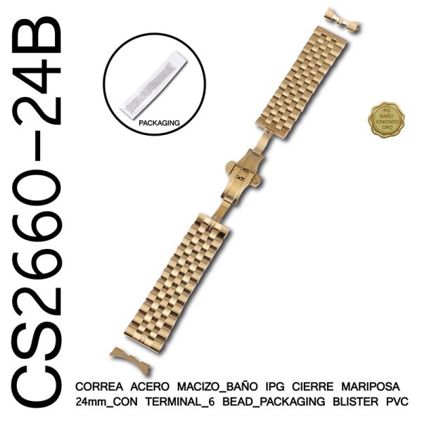 CORREA 24MM ACERO MACIZO IPG CIERRE MARIPOSA 6 BEAD